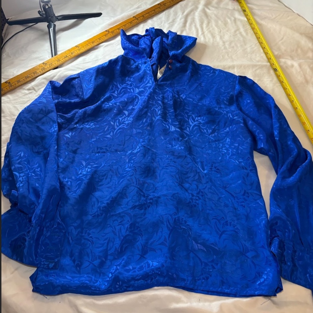 Vintage SK & Company Long Sleeve Blouse Royal Blue Mock Neck/Shoulder Pad Size12 - Picture 12 of 13